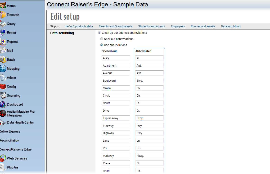 The Data Scrubbing screen in Edit Setup